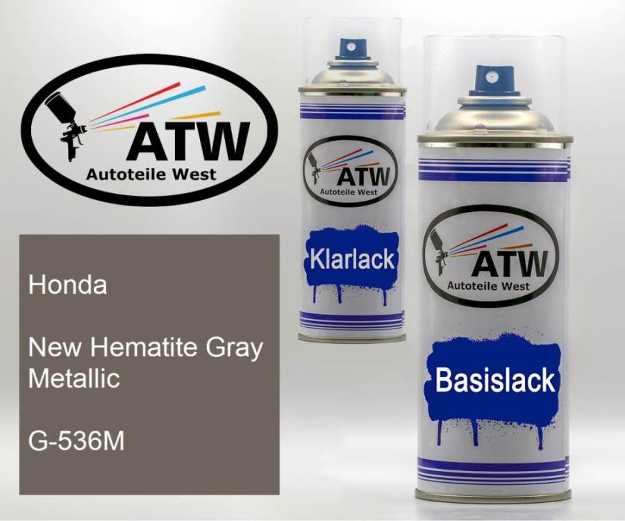 Honda, New Hematite Gray Metallic, G-536M: 400ml Sprühdose + 400ml Klarlack - Set, von ATW Autoteile West.